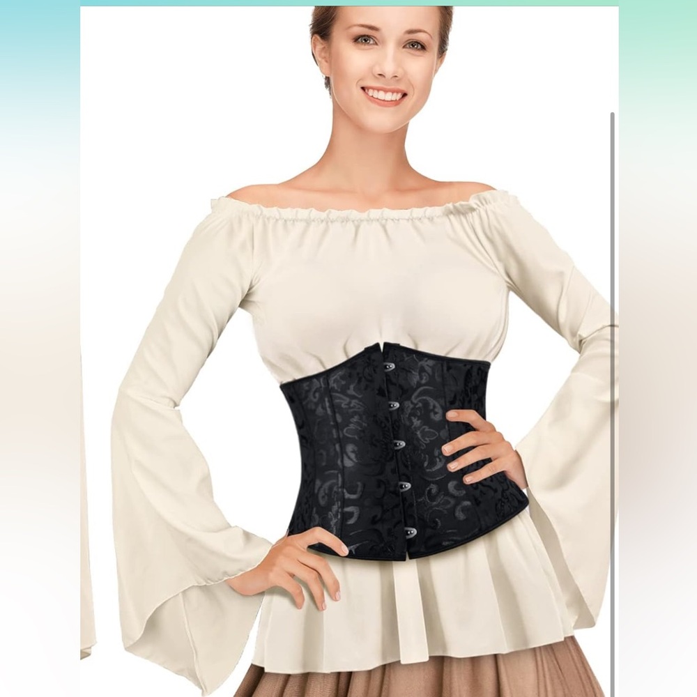 Renaissance Blouse Underbust Corset Shirt Medieval Boned Waist Belt Small